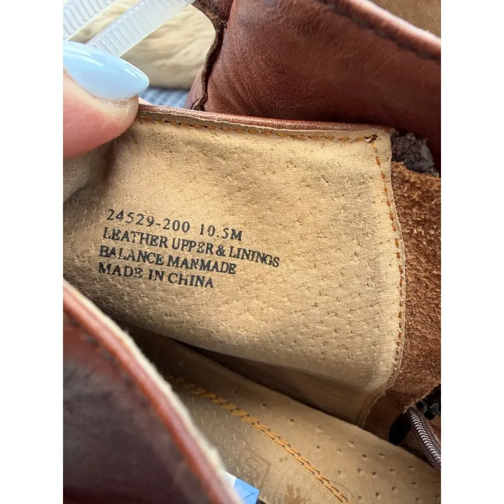 Stacy Adams Mens 10.5M Brown Leather Western Ankle Boots Zip Square Toe Cognac